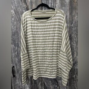 Striped Sage Green and White Women's Top